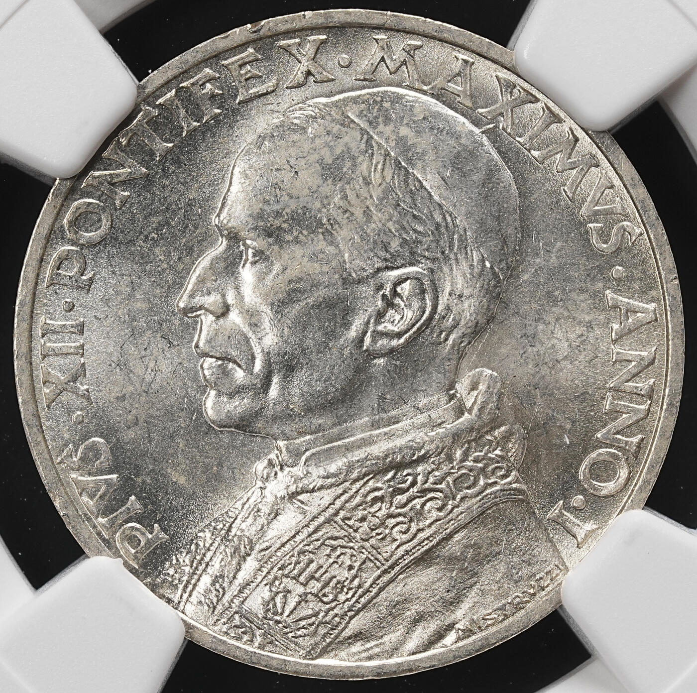 修遠堂世界钱币第九十二期 NGC MS63 1939年梵蒂冈5里拉银币