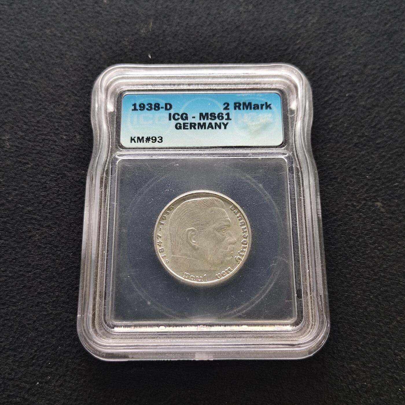 【全场包邮】纯粹捡漏拍477场（免费代拍第14场）调整中 德国第三帝国1938年D厂2马克银币-ICG MS61