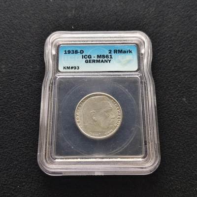 【全场包邮】纯粹捡漏拍477场（免费代拍第14场）调整中 - 德国第三帝国1938年D厂2马克银币-ICG MS61