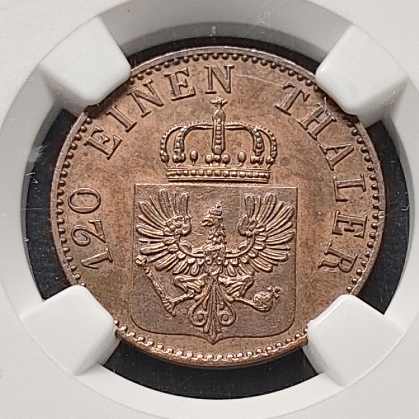 【全场包邮】纯粹捡漏拍477场（免费代拍第14场）调整中 德国普鲁士1864年3芬尼铜币-NGC UNC DETAILS