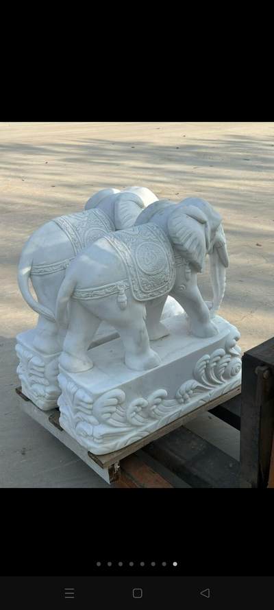 汉白玉石大象一对，尺寸如图，保存特好 - 汉白玉石大象一对，尺寸如图，保存特好