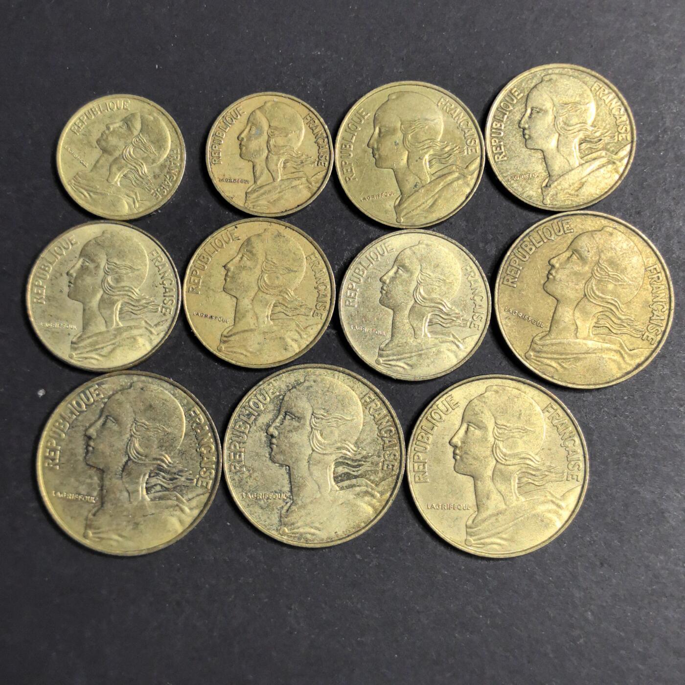 各国硬币第6期 无佣金 法国5   10   20生丁11个