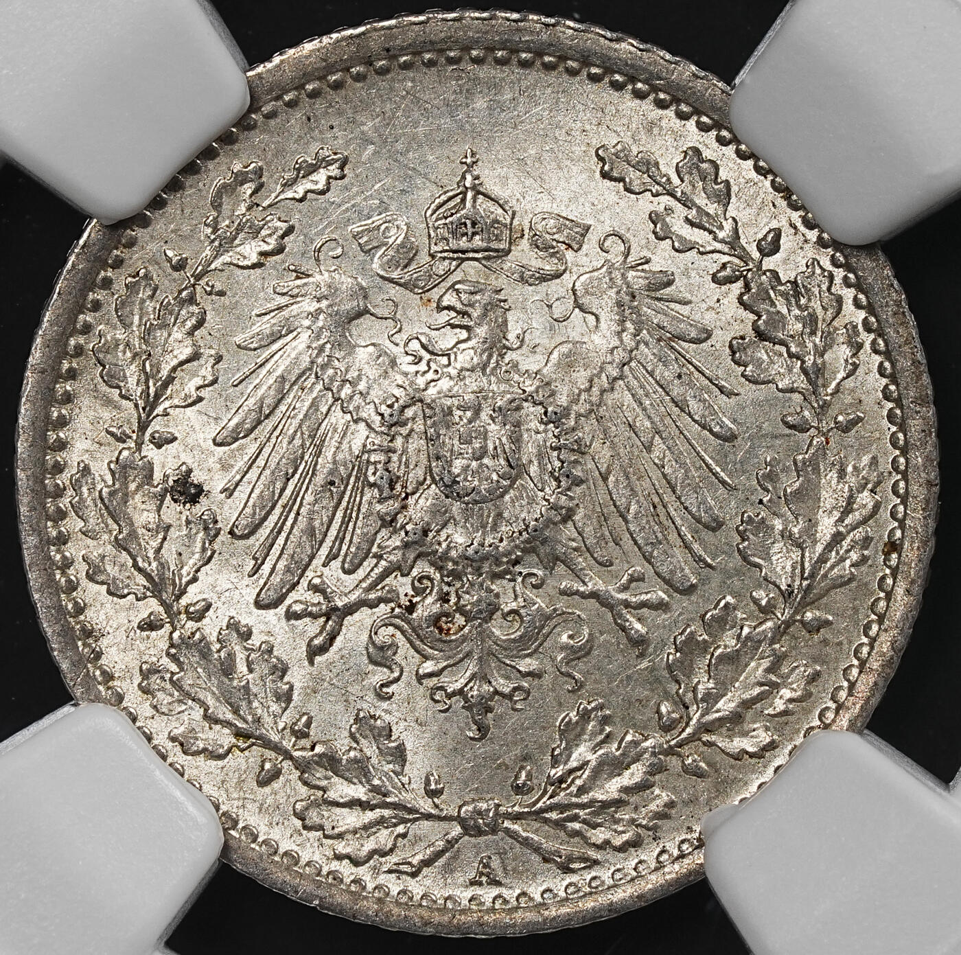 修遠堂世界钱币第九十二期 NGC MS65 1916年德国1/2马克银币 A厂铭
