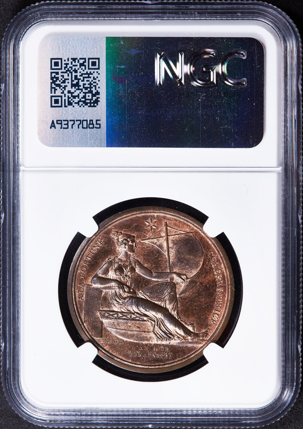 【俄甄集藏】2025年(044)11-12星期三晚 19:30 全场包邮 法国拿破仑帝国1803年拿破仑头像纪念刺杀国王失败铜章，NGC UNCD，背面命运女神福尔图娜操纵船桨，发行背景：1802年英国曾鼓动法国将领莫罗刺杀拿破仑，被拿破仑察觉，并开始大举抓捕保皇党‌，稀有品种，原铜光