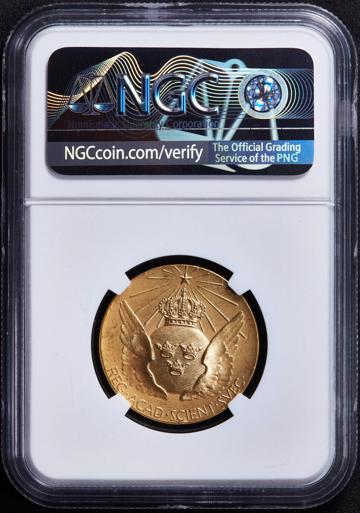 【俄甄集藏】2025年(044)11-12星期三晚 19:30 全场包邮 瑞典1943年诺贝尔奖委员会纪念金质奖章，NGC MS63，直径27mm，重约20.3克，非常规尺寸，稀有品种