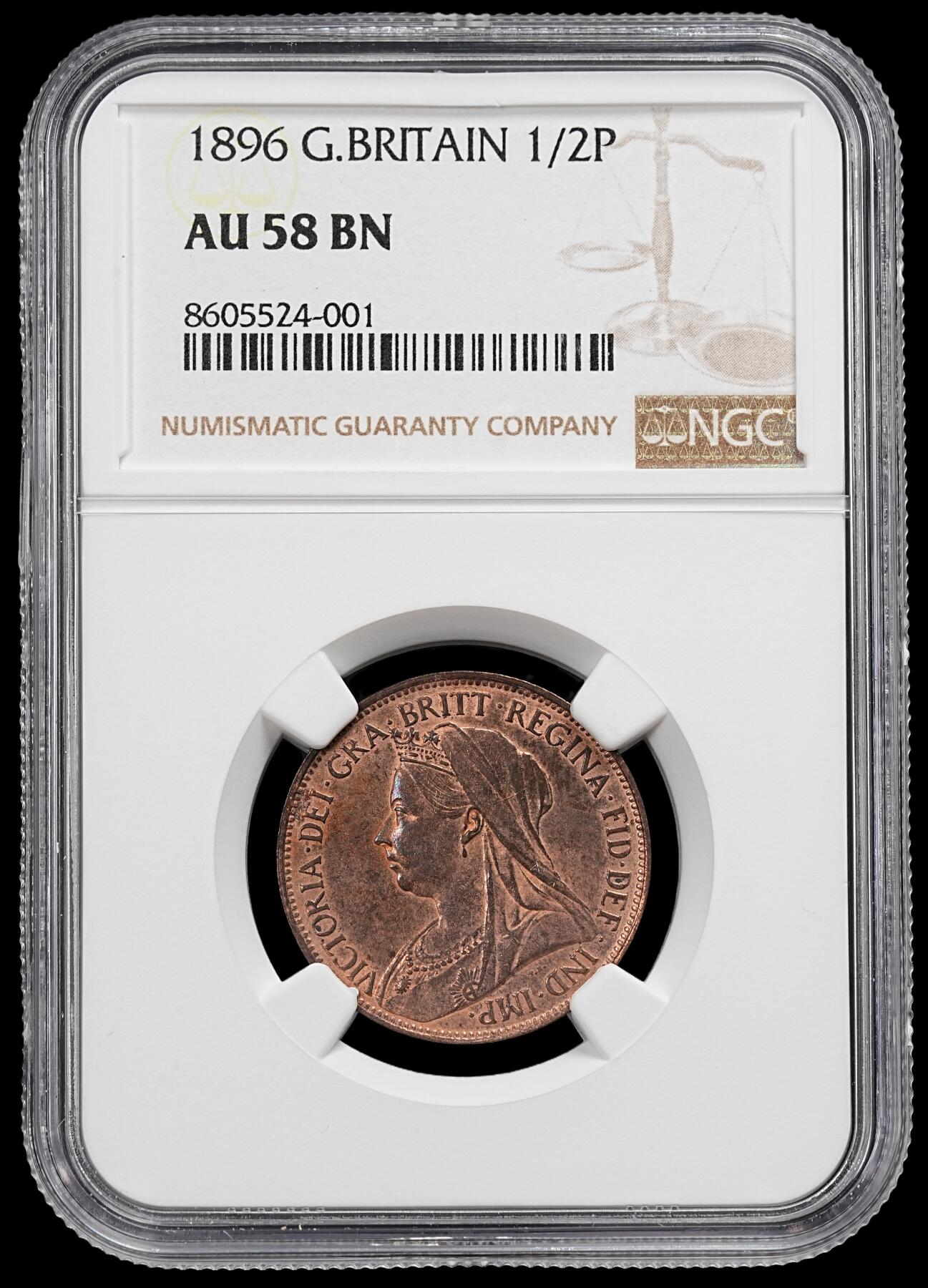 修遠堂世界钱币第九十二期 NGC AU58BN 1896年英国1/2便士