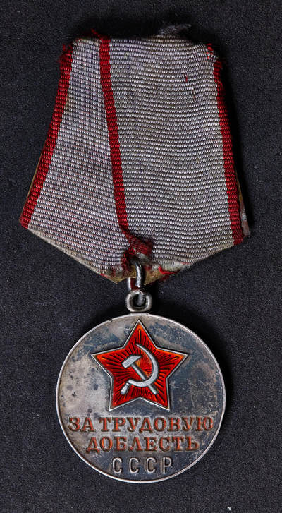 【俄甄集藏】2025年(044)11-12星期三晚 19:30 全场包邮 - 苏联劳动英勇奖章，银质局部珐琅，酱彩老包浆，早期铜挂版，章体直径：34mm，含纯银23克