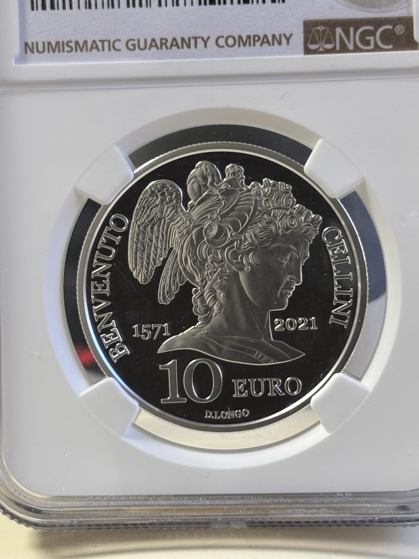 第181期拍卖 圣马力诺2021年雕塑家切利尼逝世450周年银币 NGC PF69，925银，22克