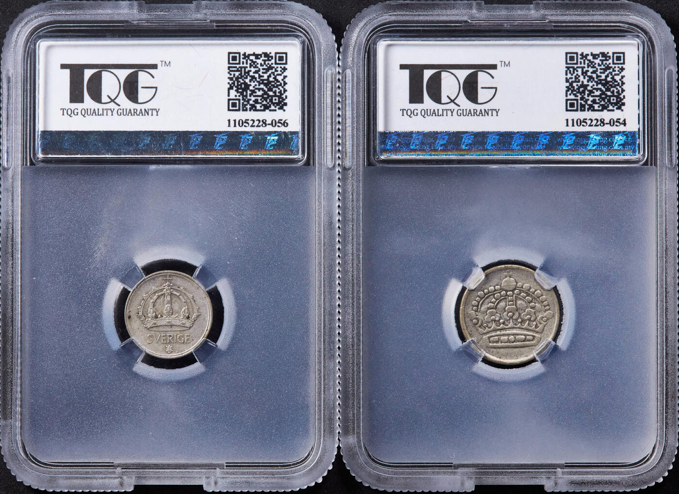 【俄甄集藏】2025年(044)11-12星期三晚 19:30 全场包邮 瑞典1949年10欧尔银币，TQG AU53；瑞典1961年25欧尔银币，TQG XF40，两枚一组