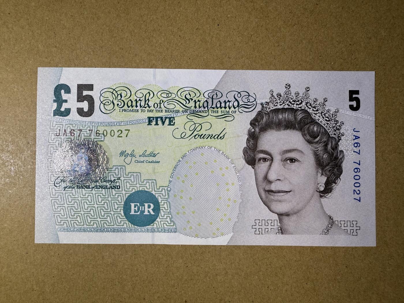《艾美收藏》第219期-11.9周日外币畅拍场 英格兰5镑 UNC E序列再版 局部荧光 无4