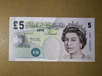 《艾美收藏》第219期-11.9周日外币畅拍场 - 英格兰5镑 UNC E序列再版 局部荧光 无4