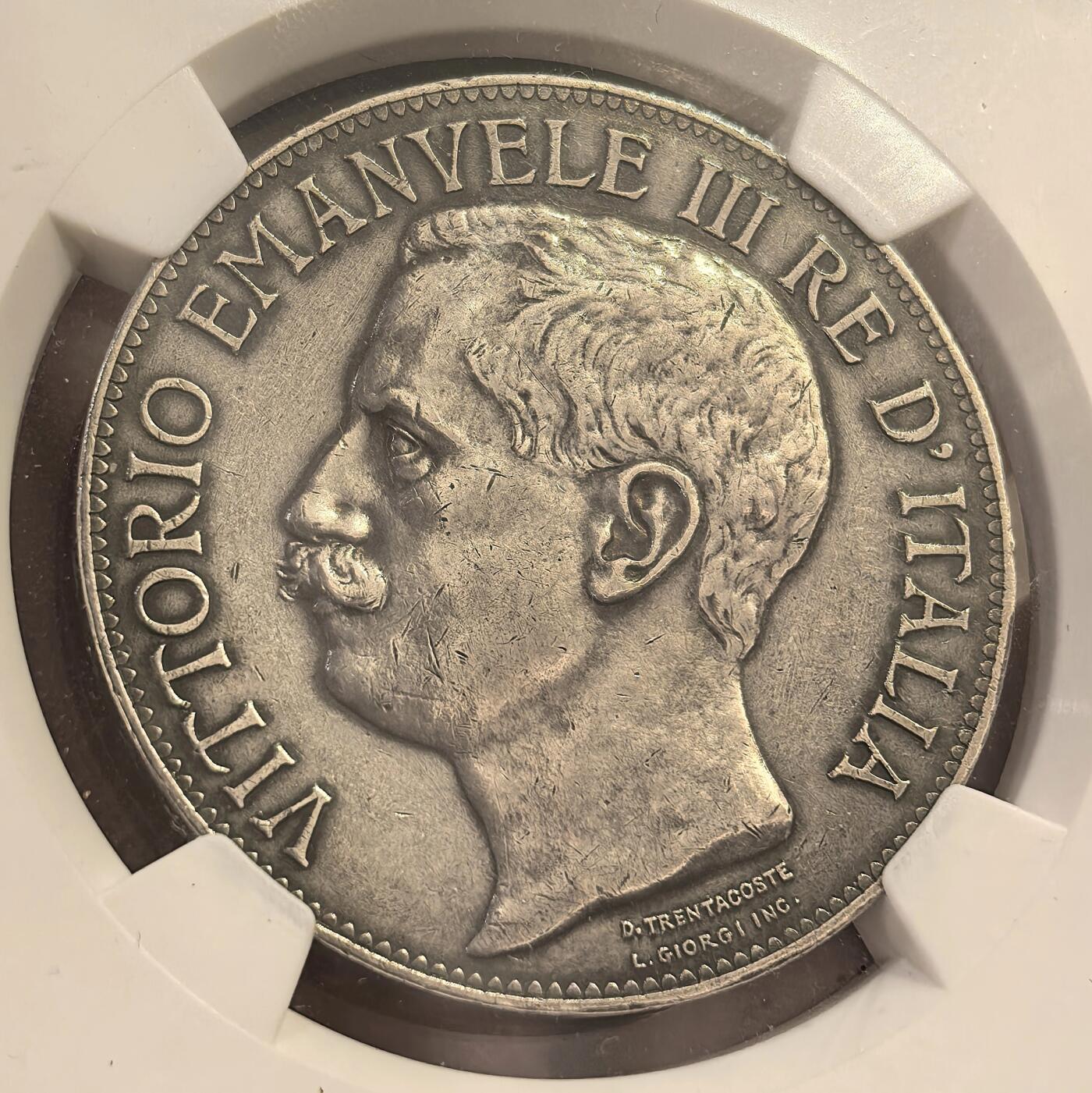 博洋堂“物美丰成”11月精品专场暨第145期（全场包邮） NGC XF 意大利1911年建国50周年托奶5里拉大银币，大名誉品