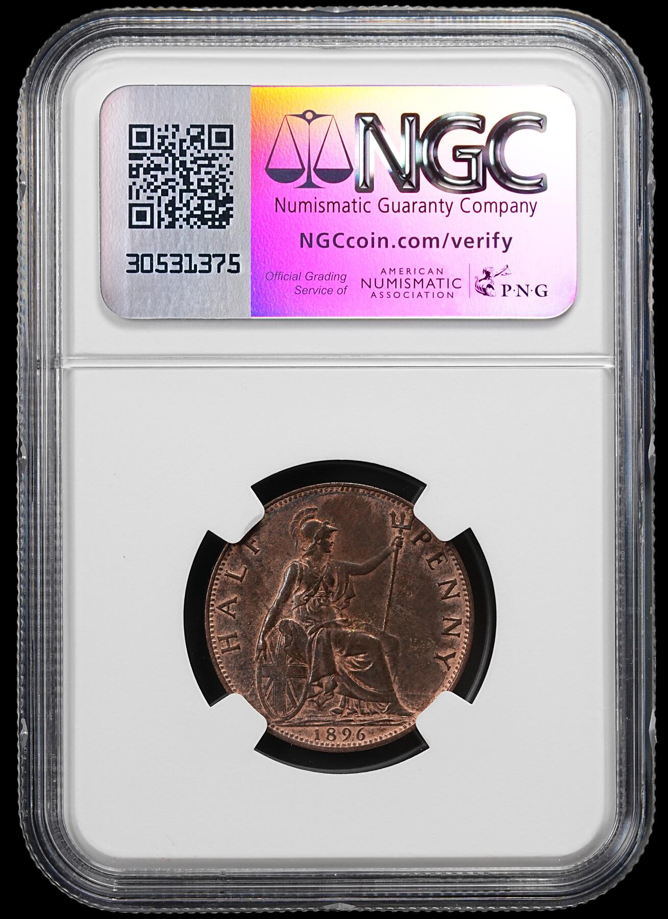 修遠堂世界钱币第九十二期 NGC AU58BN 1896年英国1/2便士