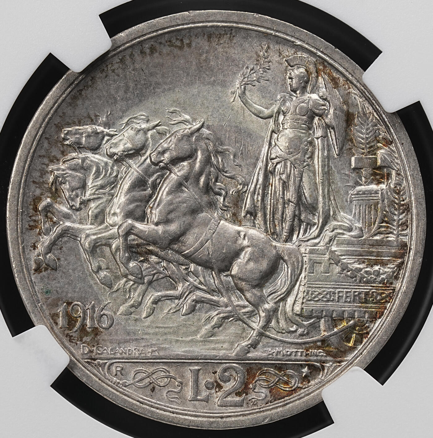 修遠堂世界钱币第九十二期 NGC AU58 1916年意大利马车2里拉银币