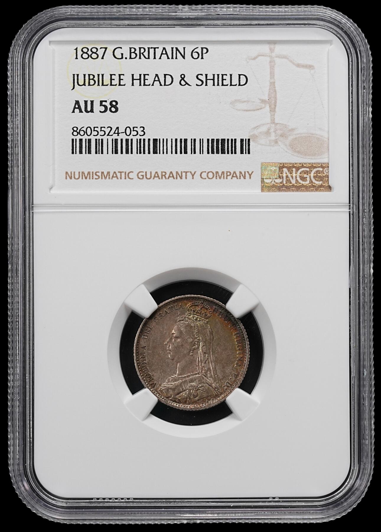 修遠堂世界钱币第九十二期 NGC AU58 1887年英国6便士银币