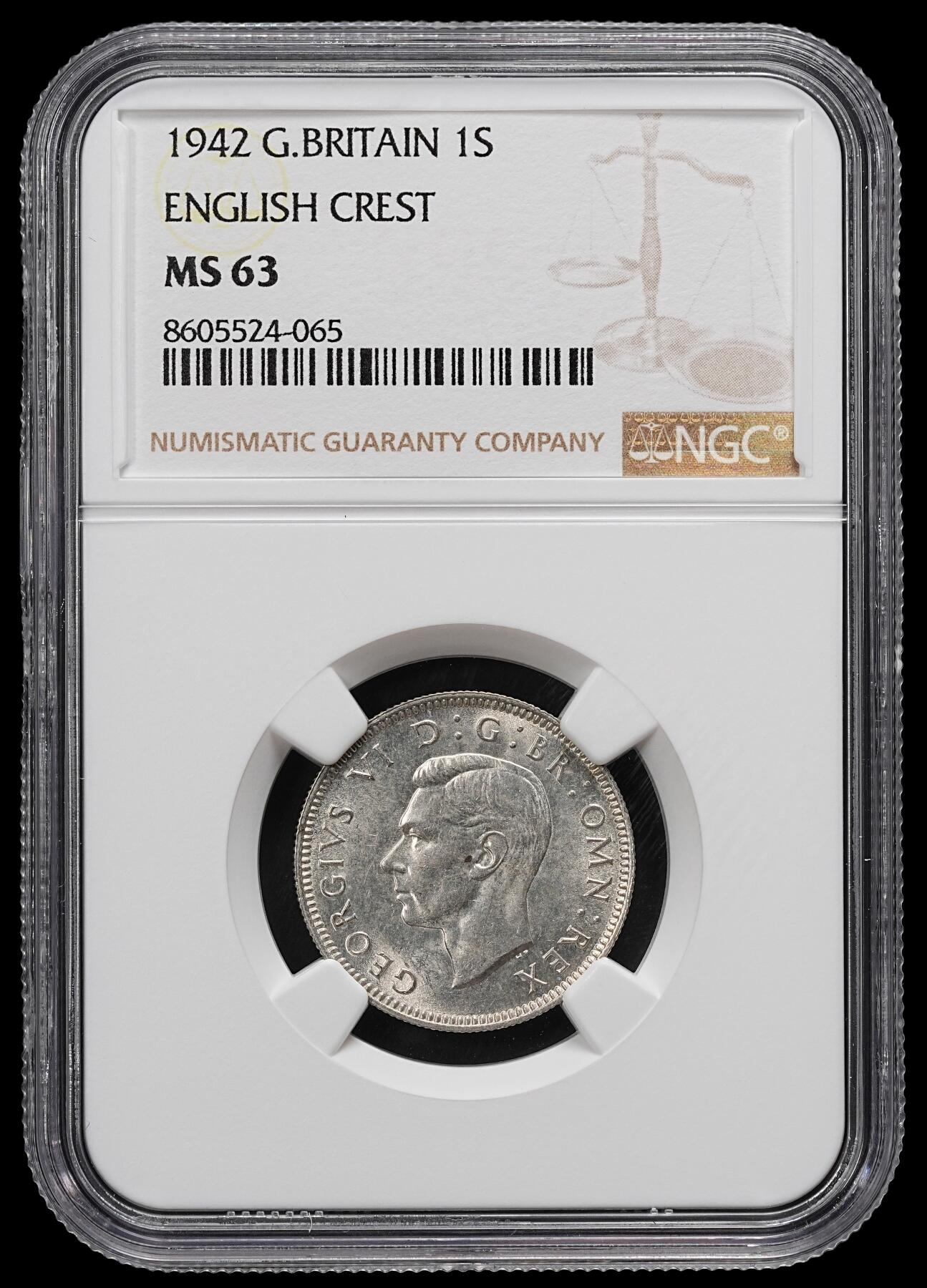 修遠堂世界钱币第九十二期 NGC MS63 1942年英国1先令银币