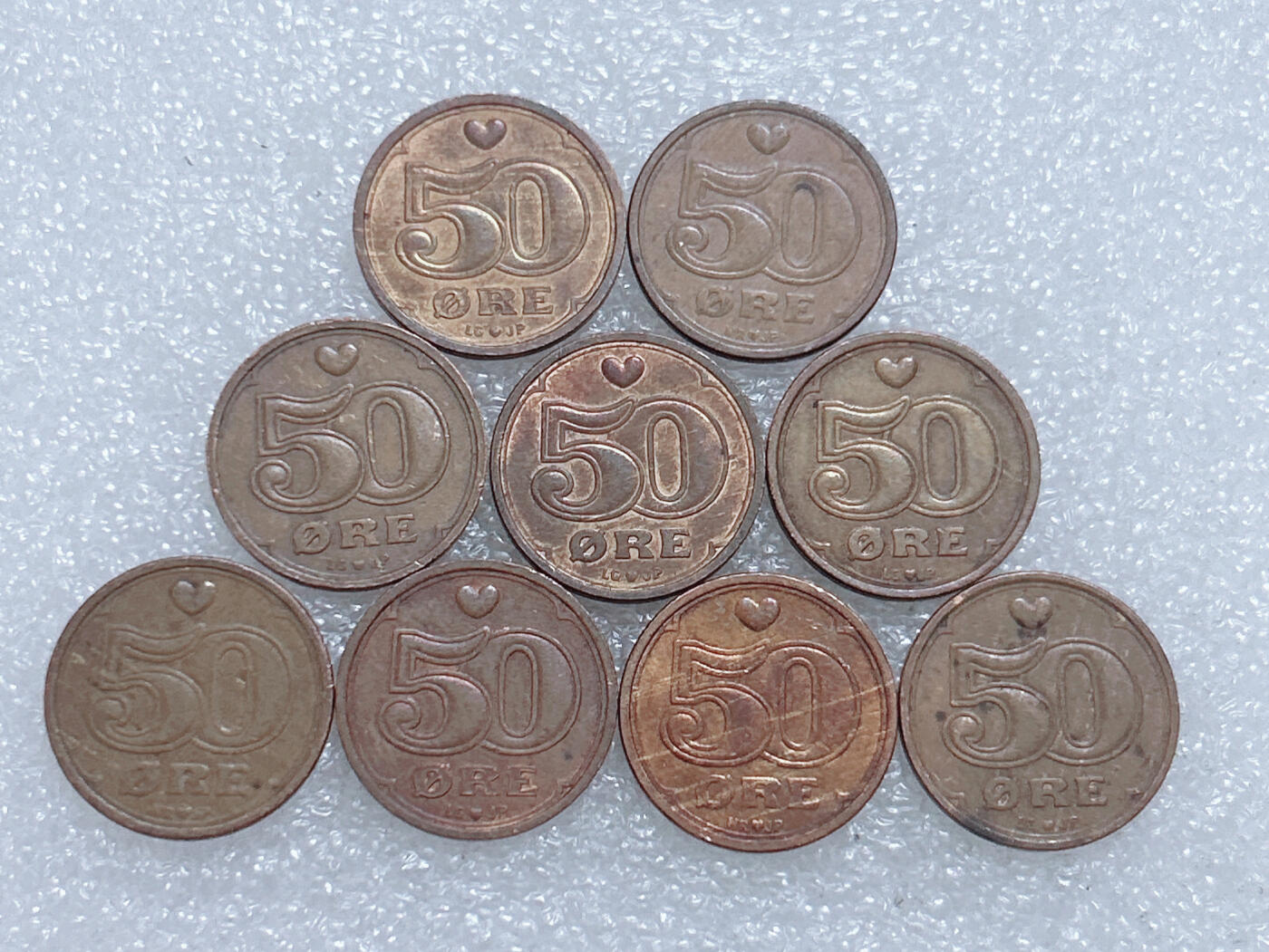 第一海外回流一元起拍收藏 散集专场  第263期 丹麦50欧尔硬币 9枚