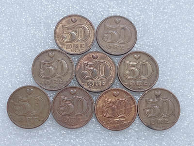 第一海外回流一元起拍收藏 散集专场  第263期 - 丹麦50欧尔硬币 9枚