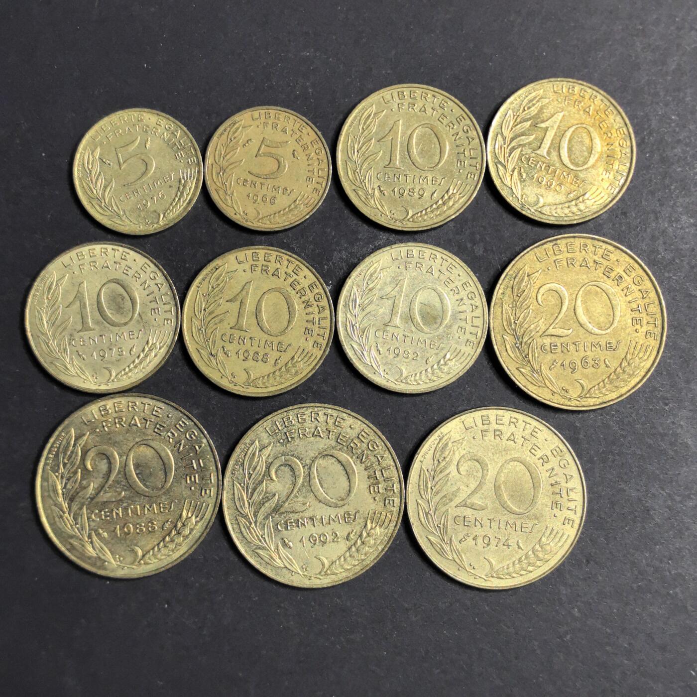 各国硬币第6期 无佣金 法国5   10   20生丁11个