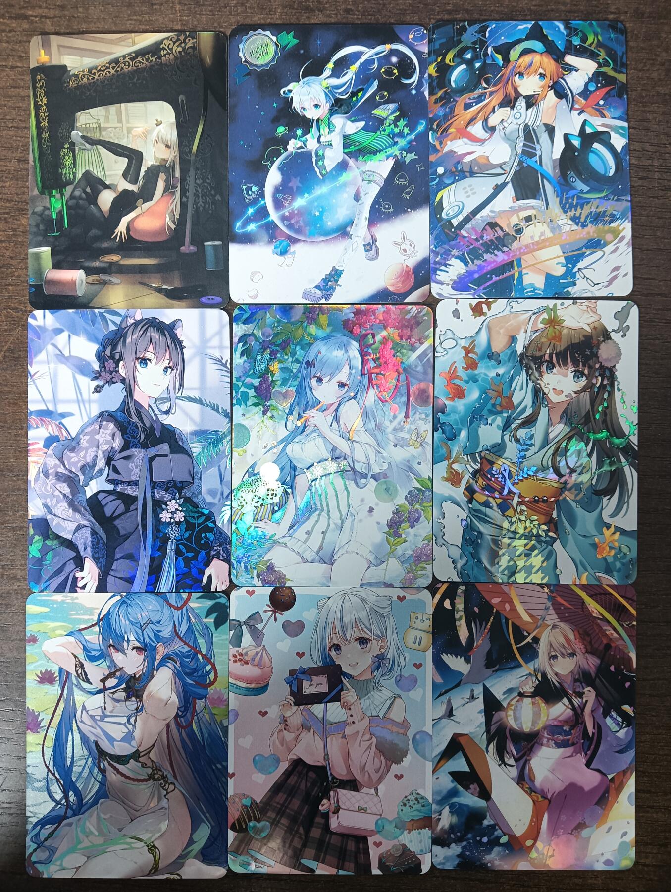 花开卡拍第46期（11月9号周日截拍，品控勿拍!!!拍品不寄存，运费5元，自制卡难免瑕疵，可能存在轻微撞角爆边等出厂瑕疵，品控介意勿拍！） ACG美少女01 1套9张 彩闪