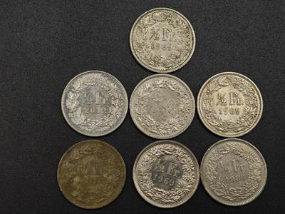 【淘币小摊】实时拍第七百九十一拍   散币纸币套币场   满百包邮可预留二周 每周一统一发货   - 瑞士1/2法郎镍币7枚