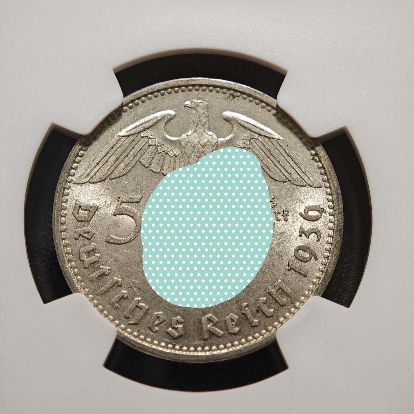 【德藏】世界币章拍卖第152期（拍品征集中~欢迎藏友联系） 1936年 德国兴登堡头像5马克银币 原光十足 NGC MS64 （原图请查询NGC评级公司官网）