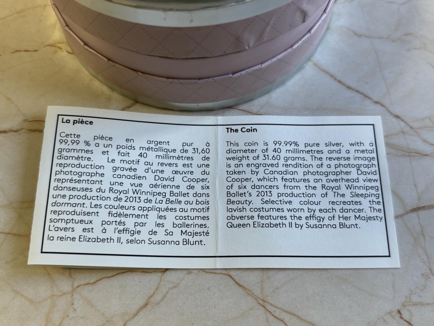 第181期拍卖  加拿大2014年温拿芭蕾舞团75周年20元精制彩色银币 NGC -PF69带原盒及证书,9999银，31.6克