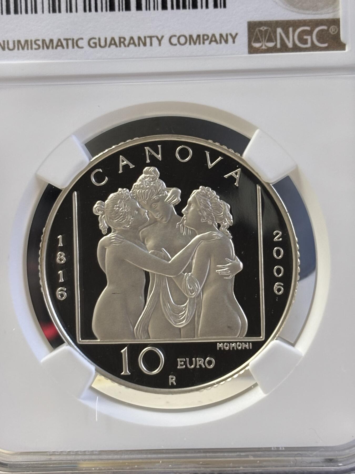 第181期拍卖   圣马力诺2006年卡诺瓦《美惠三女神》精制纪念银币 NGC PF69，925银，20.7克，直径34毫米