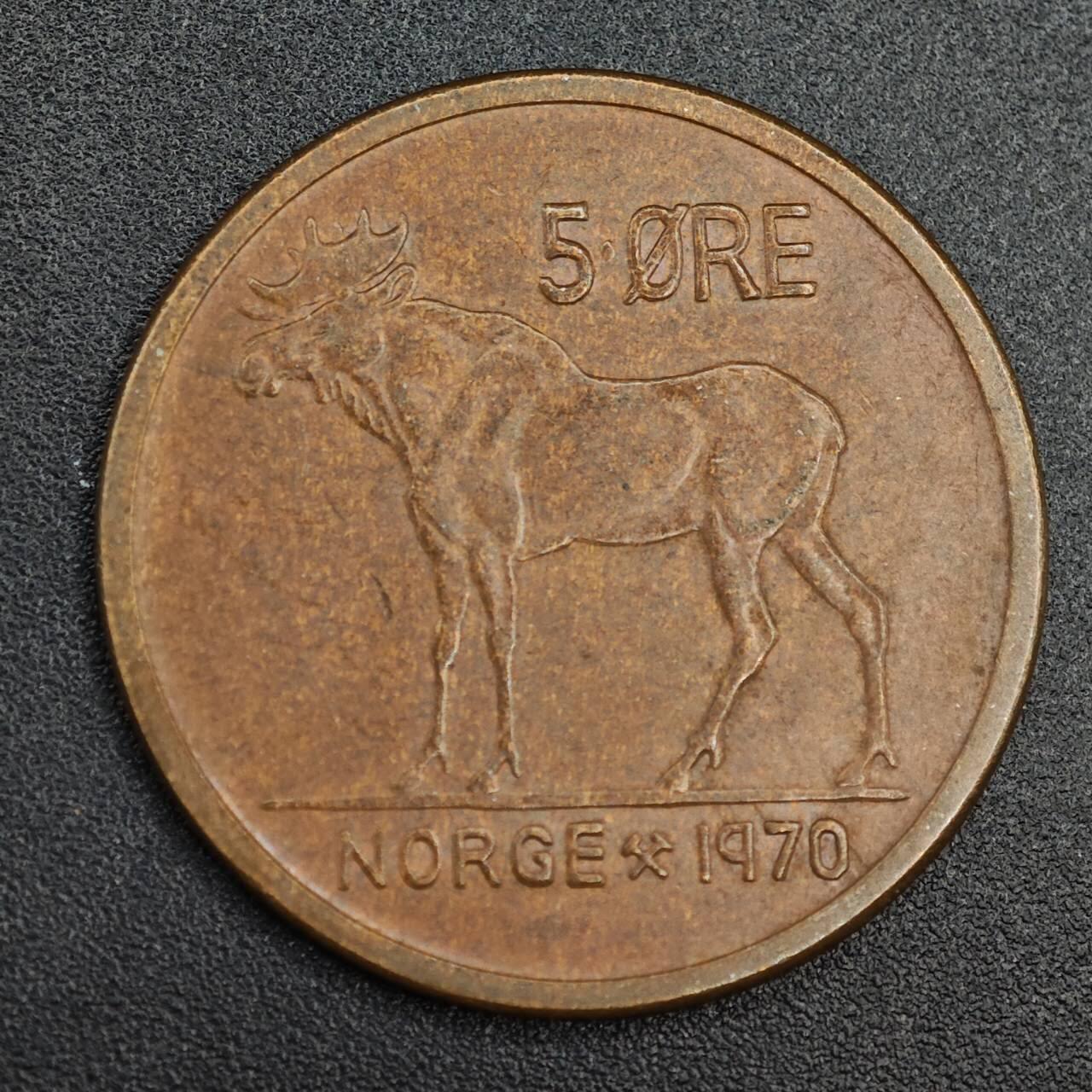 【淘币小摊】实时拍第七百九十一拍   散币纸币套币场   满百包邮可预留二周 每周一统一发货   挪威1970年5欧尔麋鹿铜币