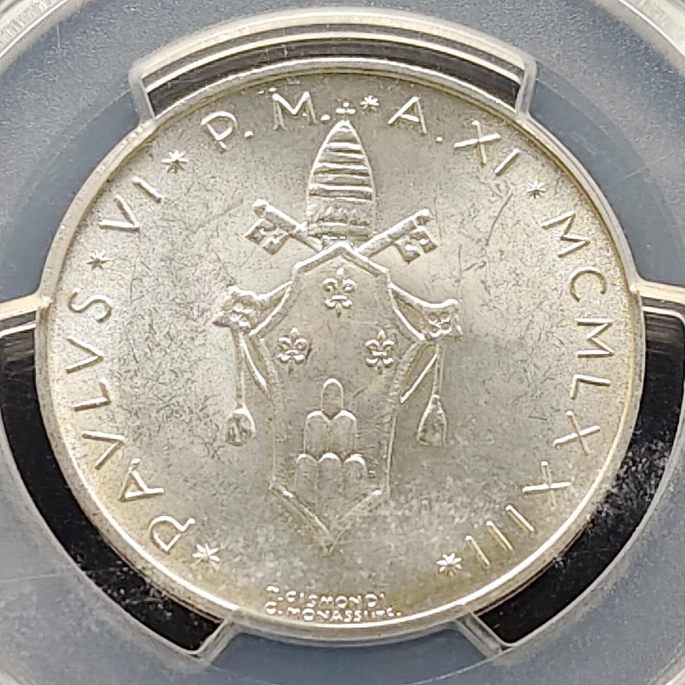 【全场包邮】纯粹捡漏拍477场（免费代拍第14场）调整中 梵蒂冈1973年500里拉银币-PCGS MS64