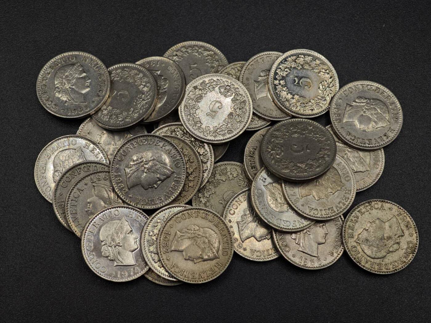 【淘币小摊】实时拍第七百九十一拍   散币纸币套币场   满百包邮可预留二周 每周一统一发货   瑞士5分镍币31枚