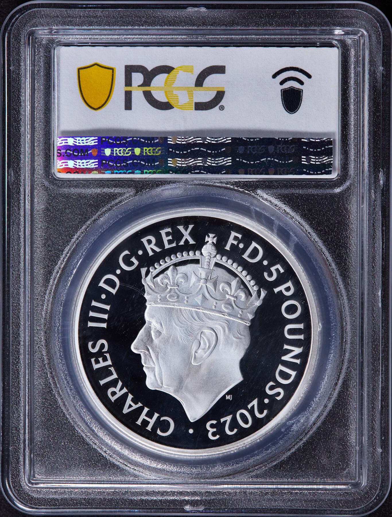 【俄甄集藏】2025年(044)11-12星期三晚 19:30 全场包邮 英国2023年纪念查尔斯三世加冕国王5镑加厚2盎司精制大银币，PCGS PR69DC，重62.86克，999银，发行量1006枚，热门品种，设计精美