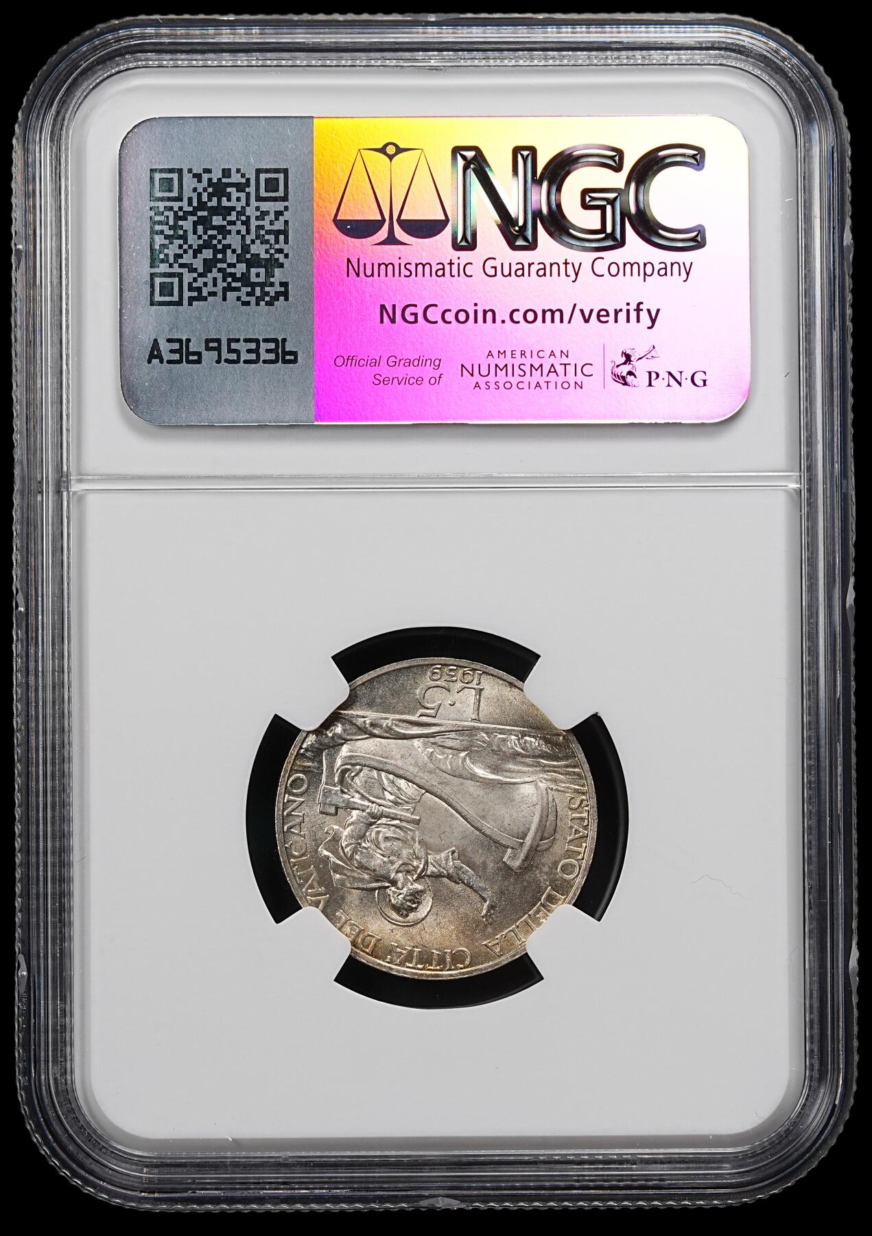 修遠堂世界钱币第九十二期 NGC MS63 1939年梵蒂冈5里拉银币