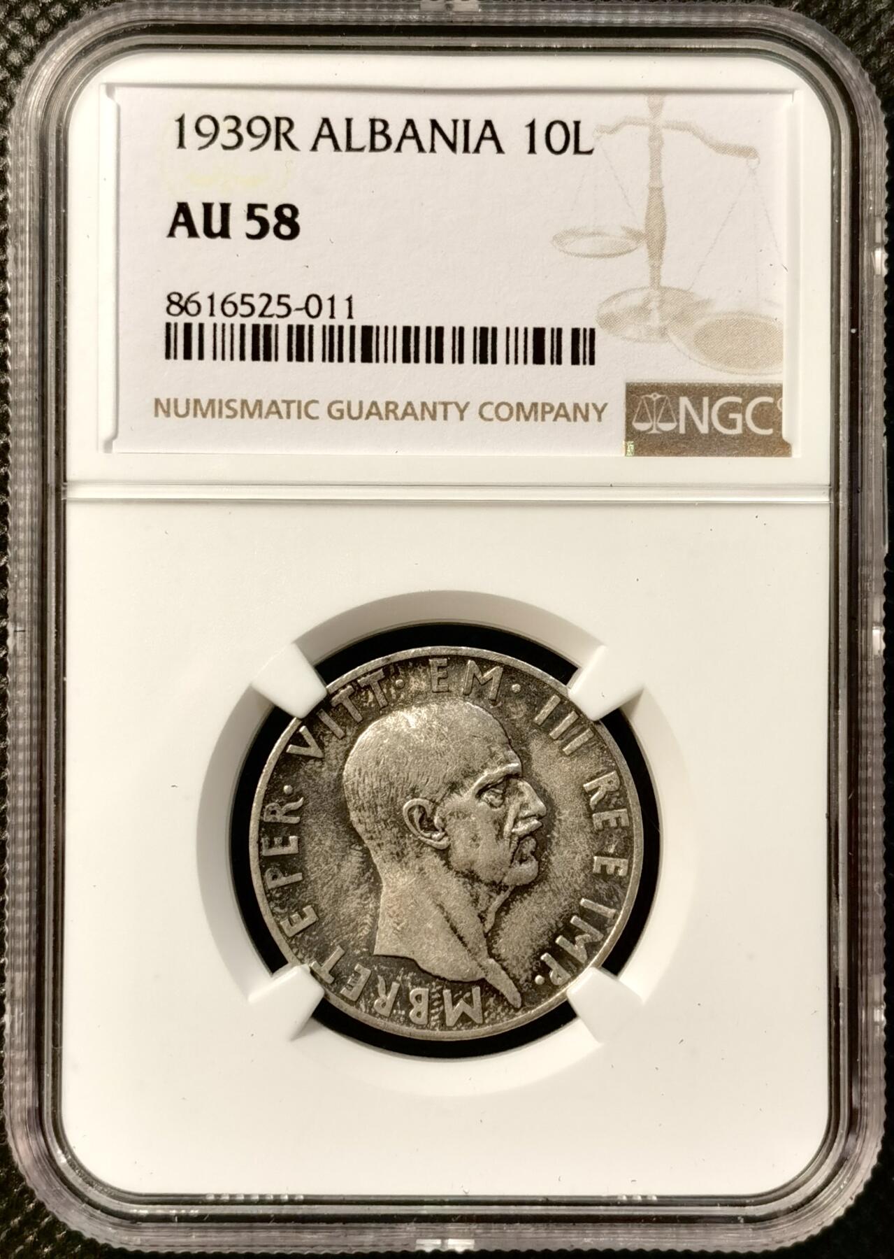 甄臻铺-世界币章拍卖（第38期）立冬小精品场，送拍享返佣金等优惠多多 NGC-AU58 意占阿尔巴尼亚1939年，10列克