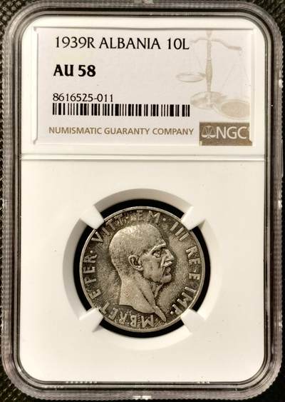 甄臻铺-世界币章拍卖（第38期）立冬小精品场，送拍享返佣金等优惠多多 - NGC-AU58 意占阿尔巴尼亚1939年，10列克