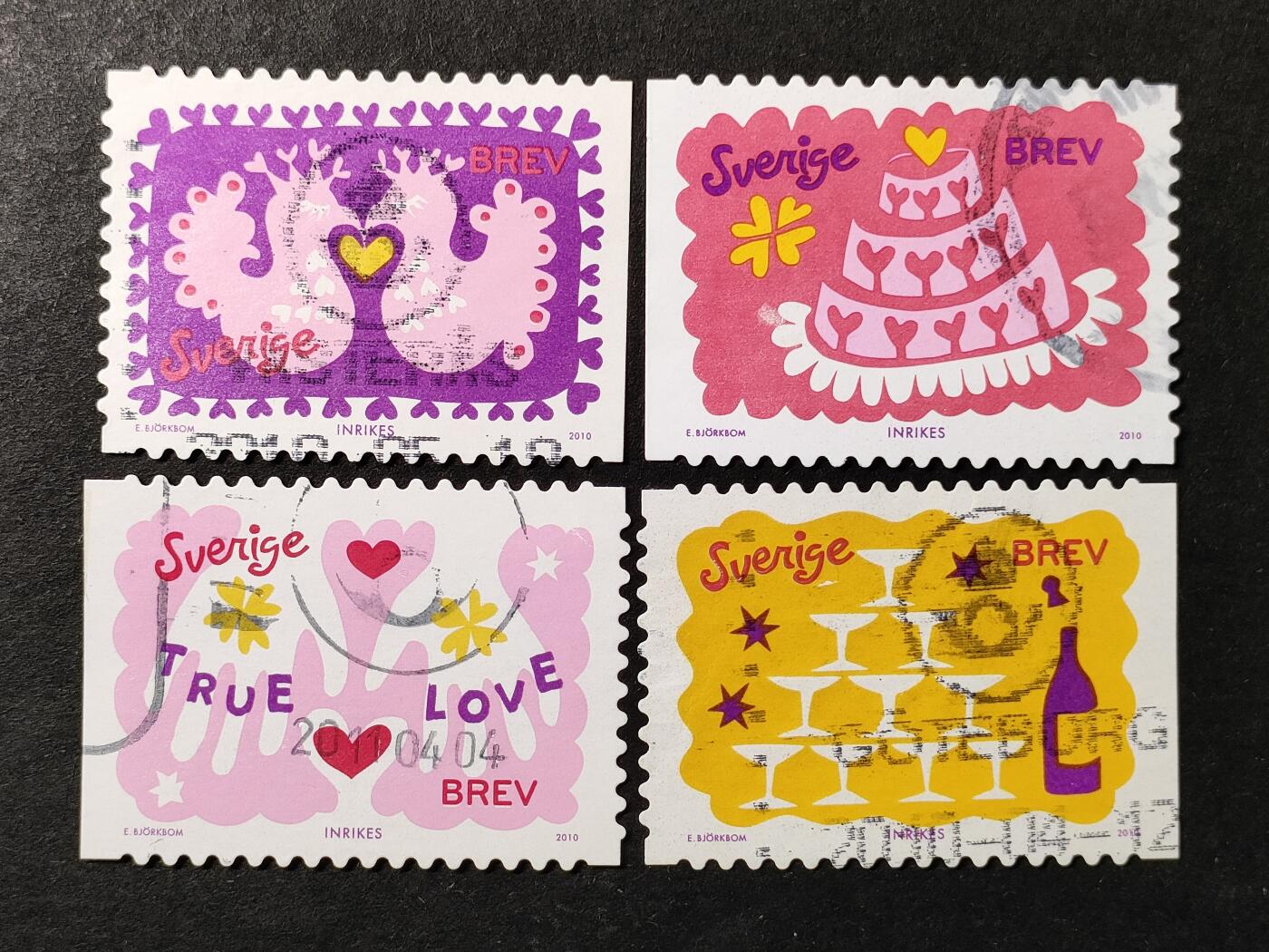 ↓君缘收藏646期☞钱币邮品↓无佣金、可寄存、满30元包邮  瑞典邮票，2010年问候邮票4全