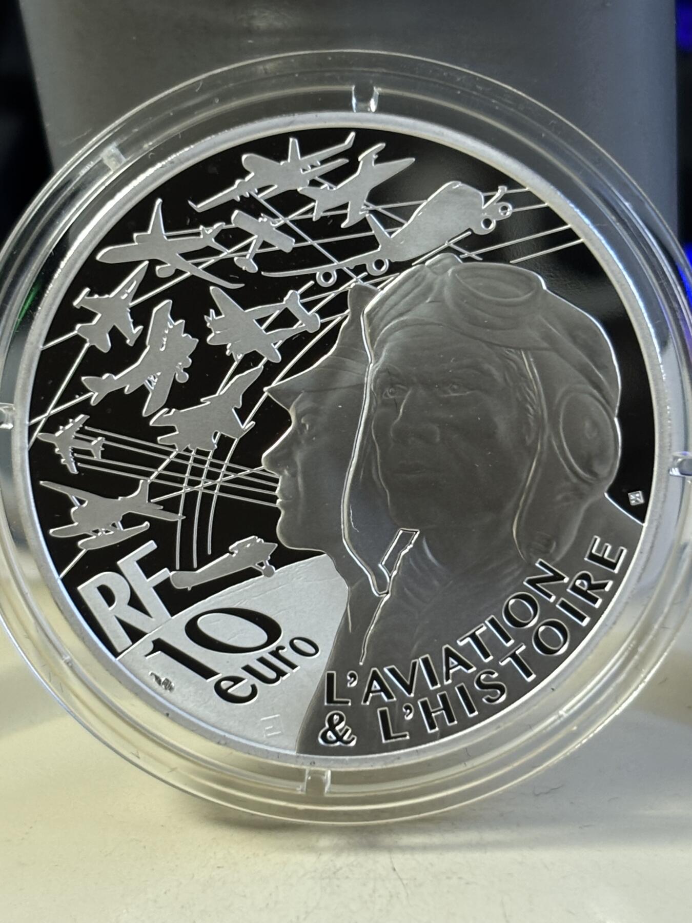 第181期拍卖  法国2022年航空历史-阵风战斗机20周年10欧精制银币，999银，22.2克，发行3000枚