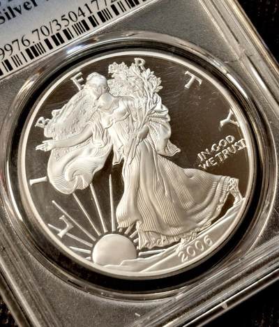 甄臻铺-世界币章拍卖（第38期）立冬小精品场，送拍享返佣金等优惠多多 PCGS-PR70DCAM 美国2006年W厂行走女神一元，满分无瑕