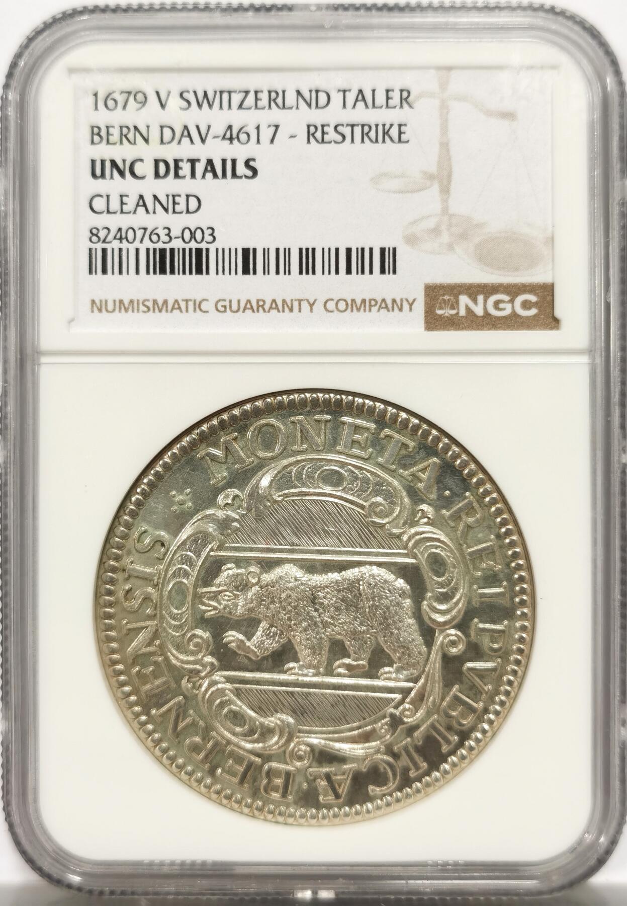 博洋堂世界钱币拍卖第146期（全场包邮） NGC UNC 瑞士伯尔尼1679年小熊泰勒大银币，后铸版