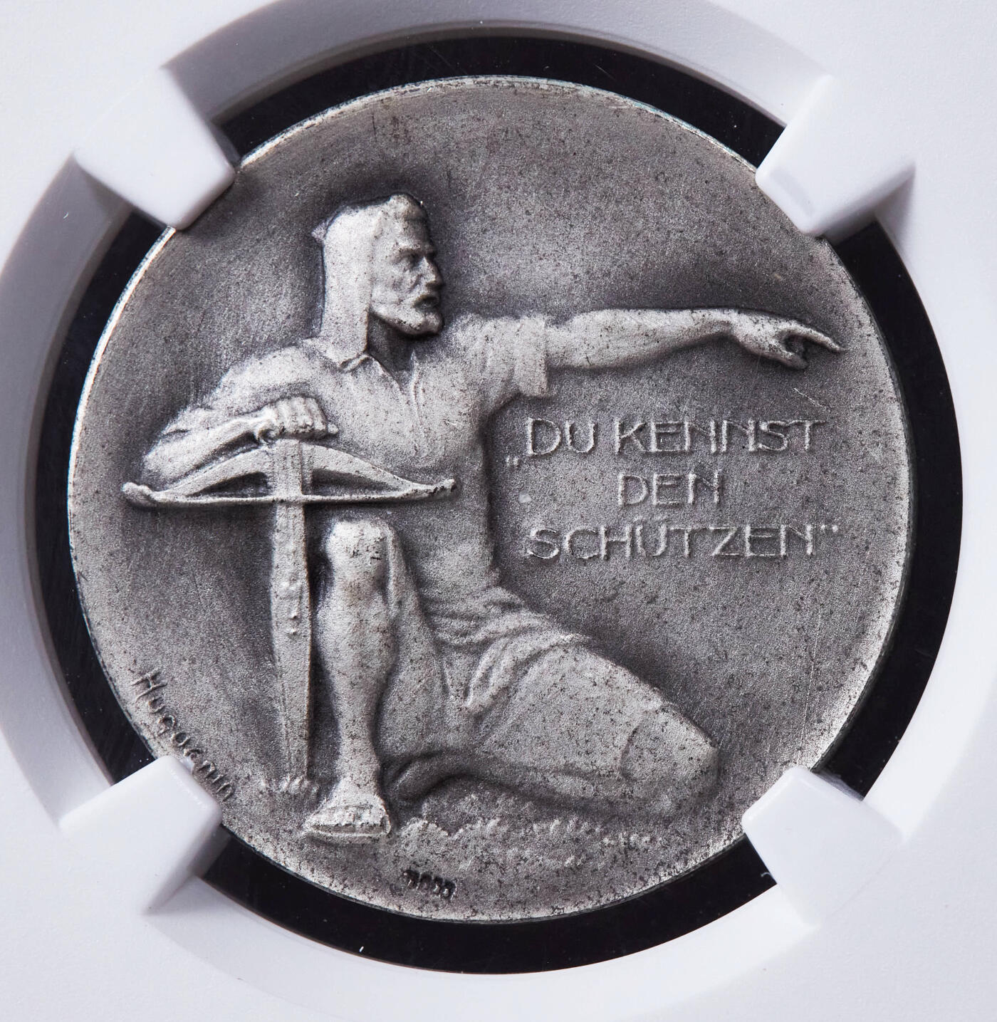 【俄甄集藏】2025年(044)11-12星期三晚 19:30 全场包邮 瑞士1924年威廉·退尔像纪念阿尔高射击节银章，NGC MS65，原味包浆，磨砂底板，顶级状态