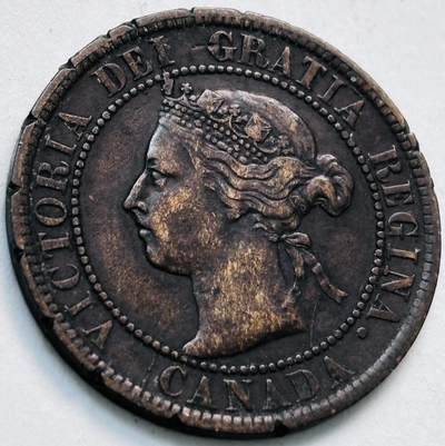 文馨钱币收藏第 279 场，银币，纪念铜章场 长期接收代拍品 - 稀少极美品 1893 年英属加拿大维多利亚女王一分铜币，边道老刻花，克书价贵，在国外买品相差的也要几十一个了