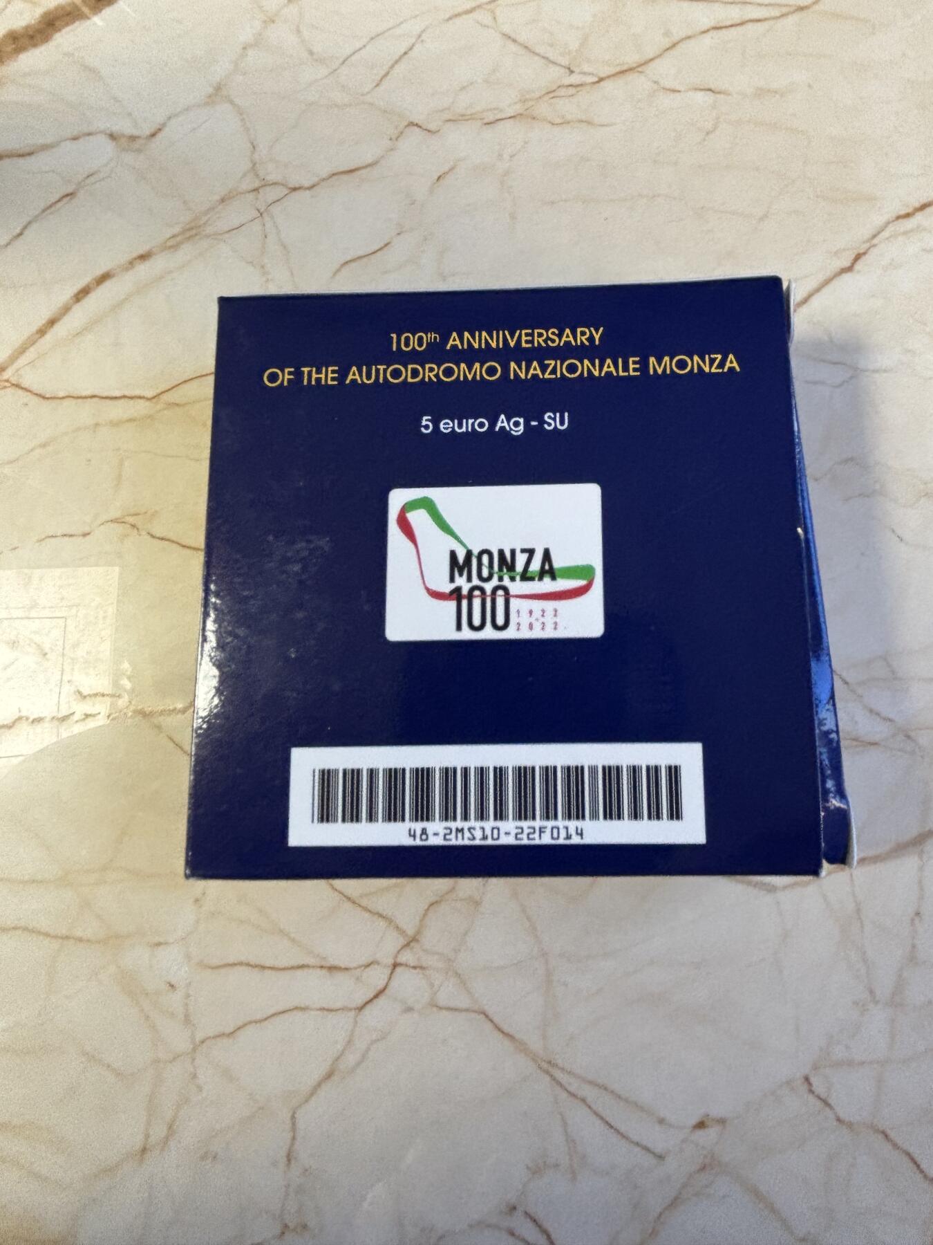 第181期拍卖 意大利2022年一级方程赛车蒙扎赛道5欧精制纪念银币盒证齐 ，925银，18克，发行8000枚