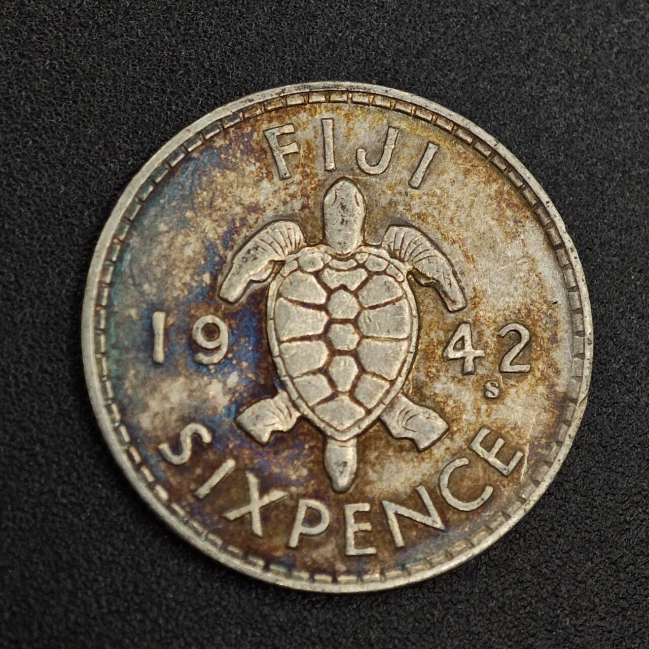 【淘币小摊】实时拍第七百九十一拍   散币纸币套币场   满百包邮可预留二周 每周一统一发货   斐济1942年乔治六世6便士银币