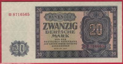 德国(民主德国 东德)1955年20马克 P-19a 无4 实物图 UNC - 德国(民主德国 东德)1955年20马克 P-19a 无4 实物图 UNC