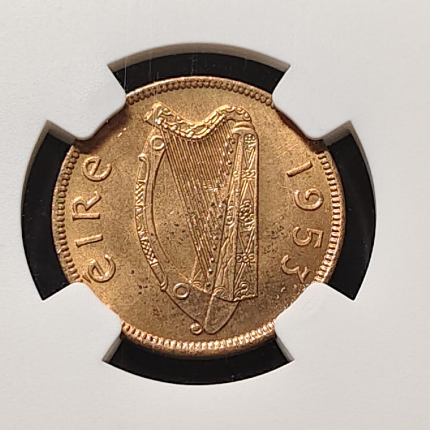 【全场包邮】纯粹捡漏拍477场（免费代拍第14场）调整中 爱尔兰1953年1/4便士铜币-NGC MS63 RB