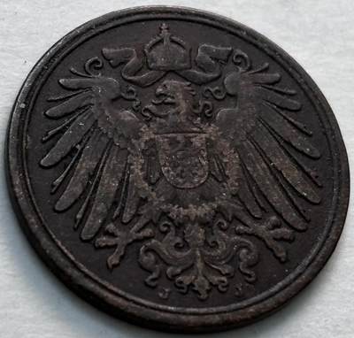 文馨钱币收藏第 279 场，银币，纪念铜章场 长期接收代拍品 - 少见好品 1900 年德意志帝国长翅鹰 J 版 1 芬尼铜币，第二版