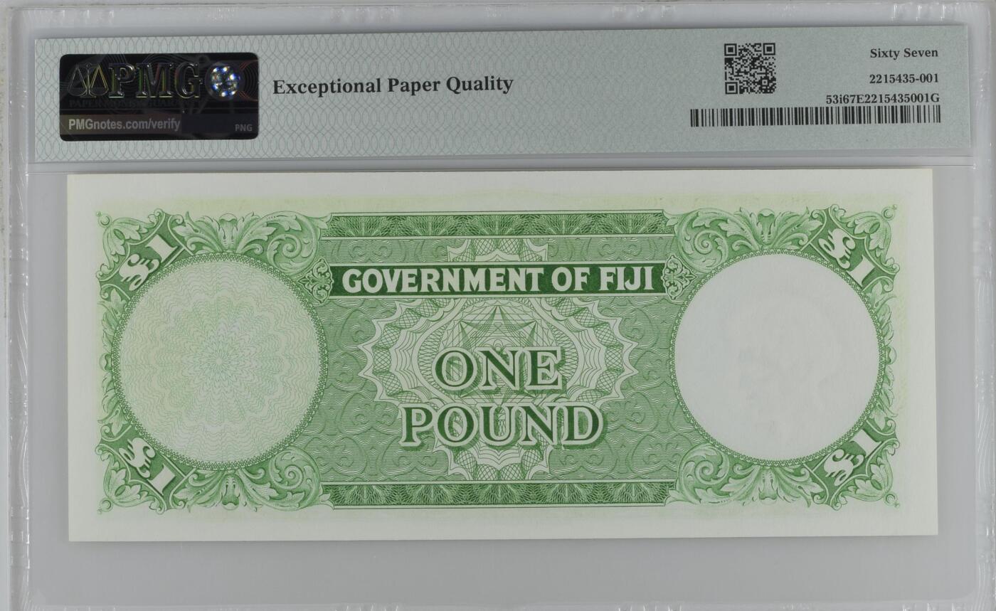 《艾美收藏》第219期-11.9周日外币畅拍场 斐济1967年1元PMG67E唯三冠军分无4乱蛇号 少见品种 高冠女王绝美 Pick#53i