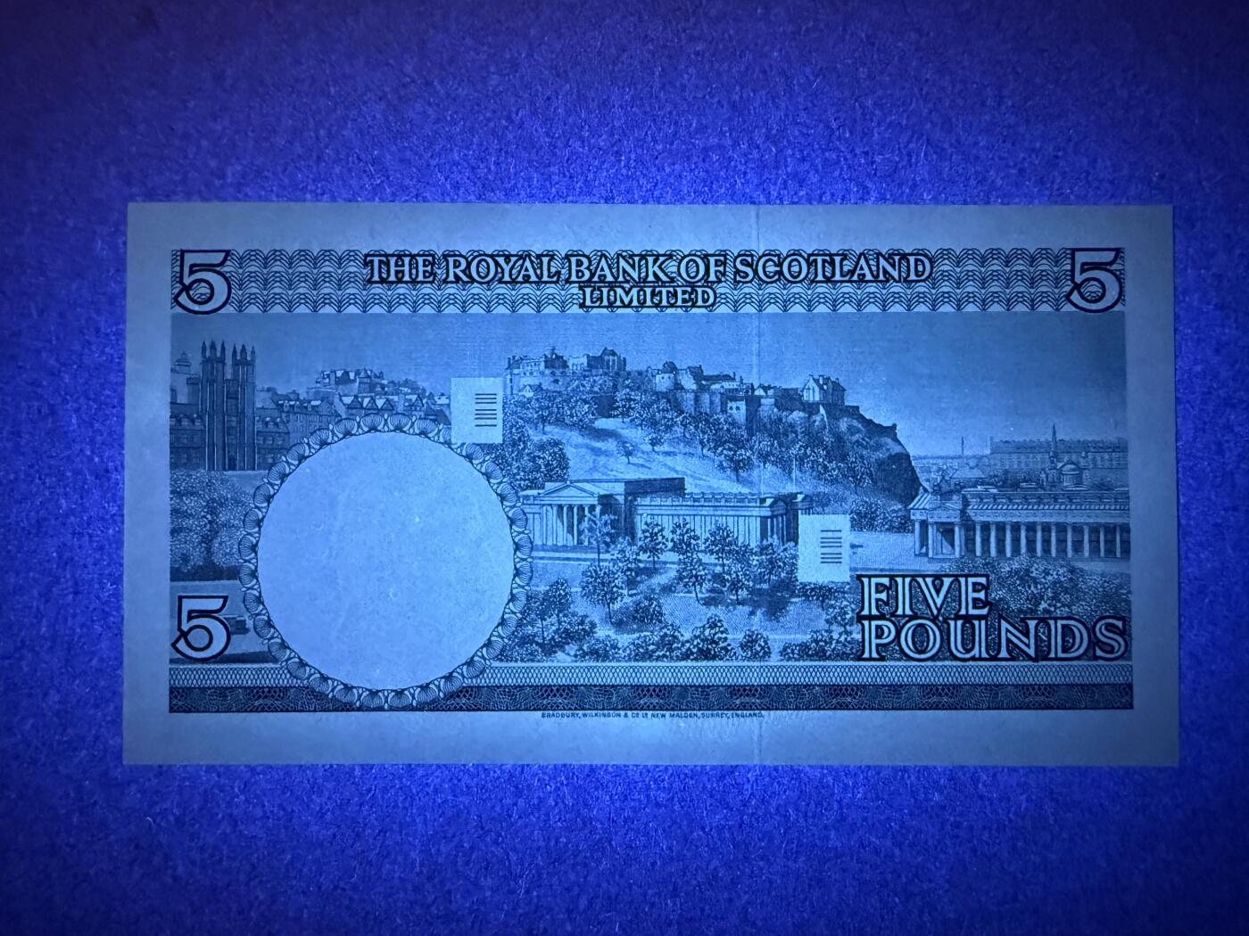 《艾美收藏》第219期-11.9周日外币畅拍场 苏格兰5镑 UNC 1970年 A18冠 皇家银行 原票好品 有处压痕 无4