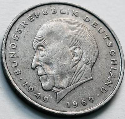 文馨钱币收藏第 279 场，银币，纪念铜章场 长期接收代拍品 - 1974 年德国 2 马克 J 版，第一任总理康拉德 阿登纳纪念币