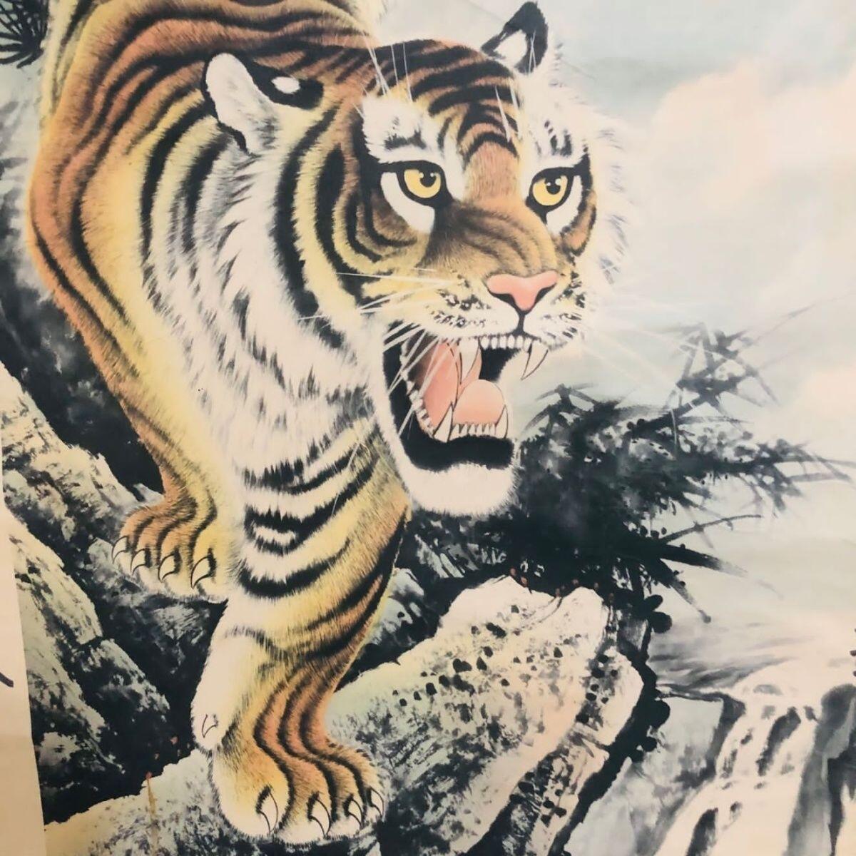 听雨轩（19）仿古装饰画专场  张大千  下山虎对联画 （仿古装饰画）